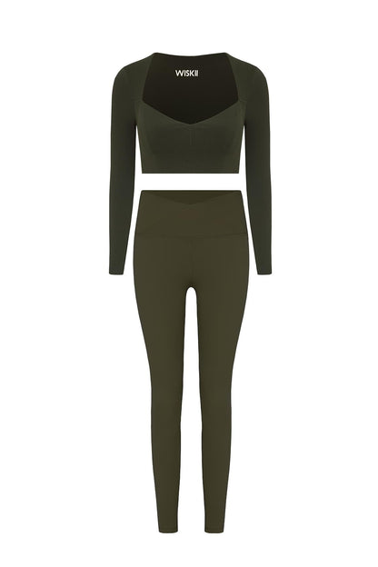 Elegant Long Sleeve Crop Top & V-waist Yoga Legging