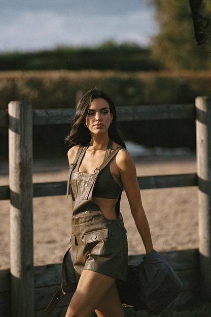 Faux Leather Overall Shorts