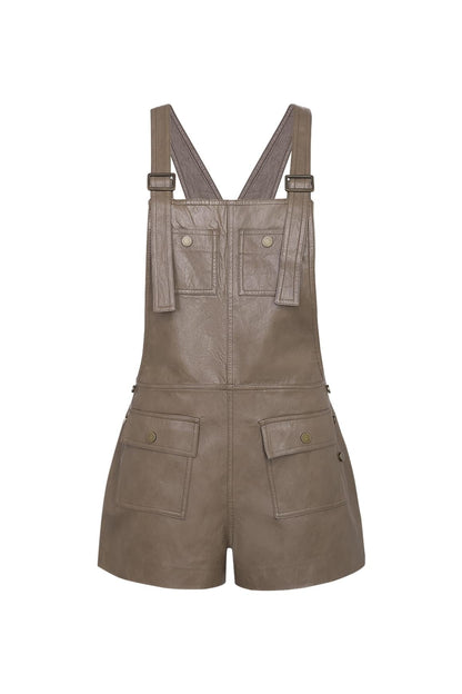 Faux Leather Overall Shorts