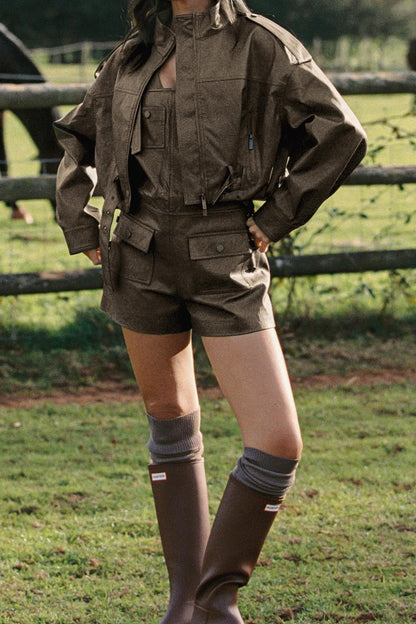 Faux Leather Overall Shorts