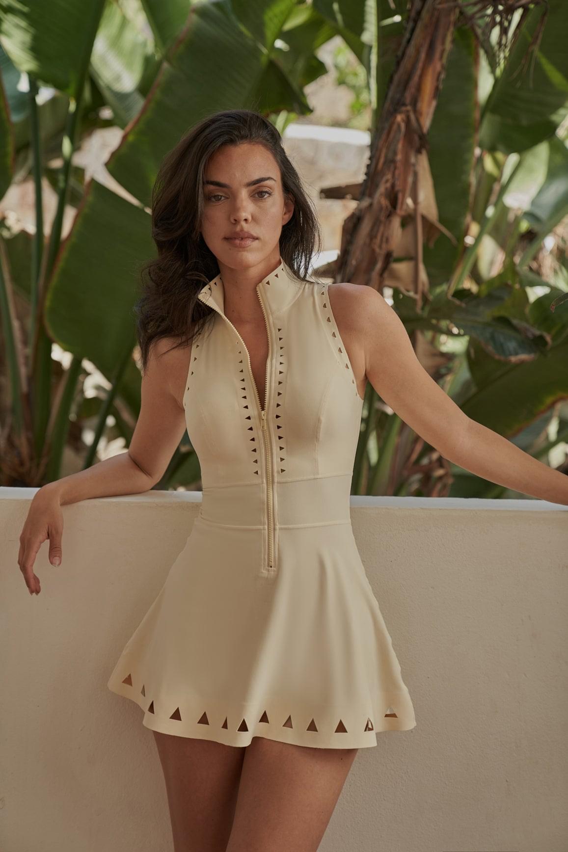 Lavish Laser Cut Zip Dress