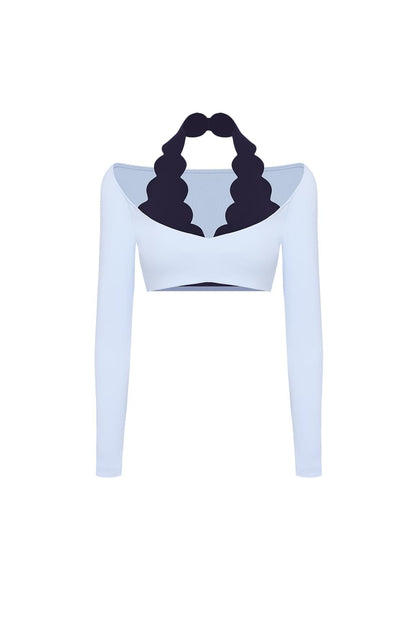 Long Sleeve Scallop Colorblock Crop Top