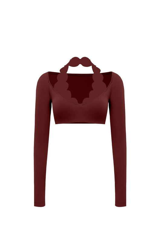 Long Sleeve Scallop Crop Top