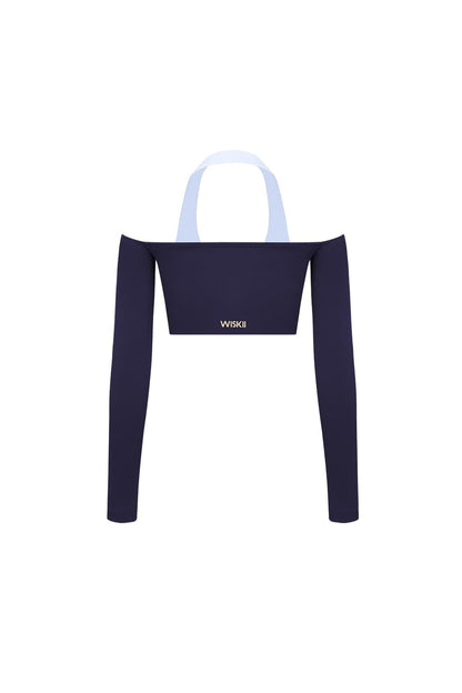 Off-Shoulder Colorblock Long Sleeve Crop Top
