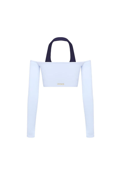 Off-Shoulder Colorblock Long Sleeve Crop Top