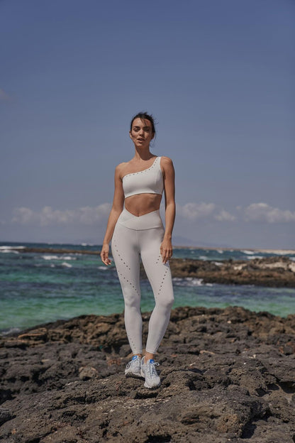 One-Shoulder Laser Cut Sports Bra & V-Waist Laser Cut Sports Legging