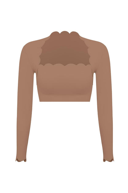 Scallop Cropped Long Sleeve Top