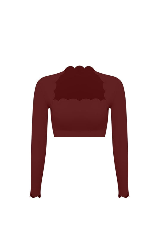 Scallop Cropped Long Sleeve Top