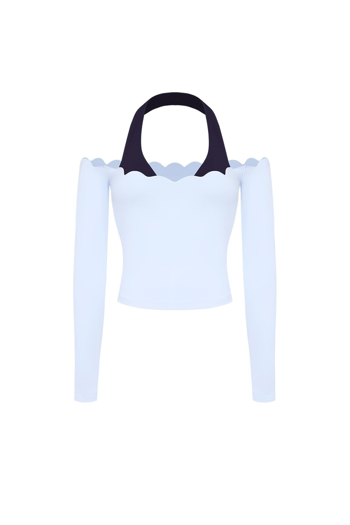 Scallop Off-Shoulder Colorblock Long Sleeve Top