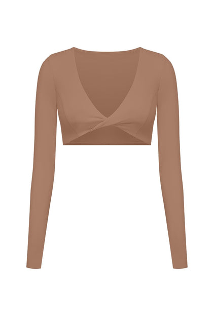 Twist-Front Long Sleeve Crop Top
