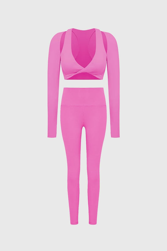 Twist-Front Shoulder Cut Crop Top & High-waist Training Legging