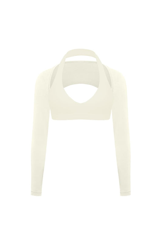 V-Cut Halter Bra & Minimal Long Sleeve Sports Shrug