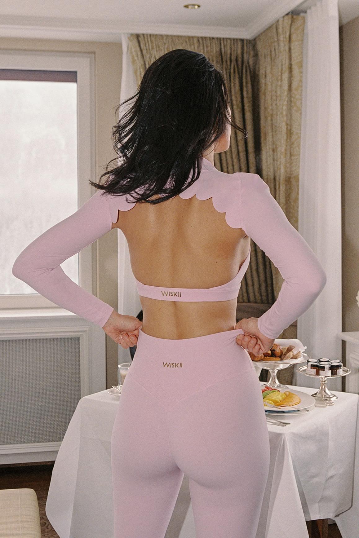 V-Cut Halter Bra & Scalloped Long Sleeve Sports Shrug