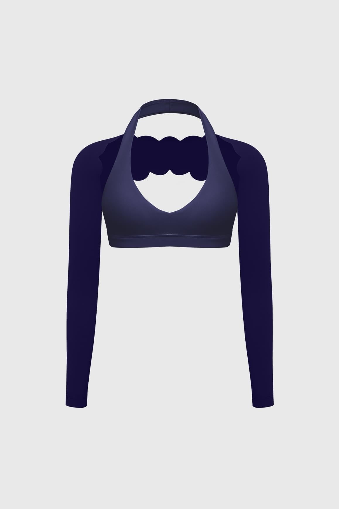V-Cut Halter Bra & Scalloped Long Sleeve Sports Shrug