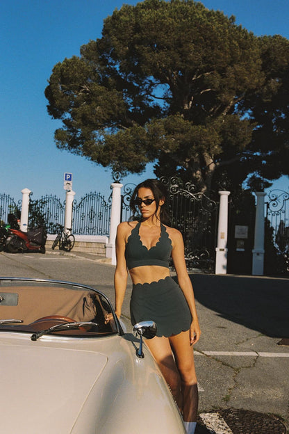 V-Cut Scallop Halter Bra