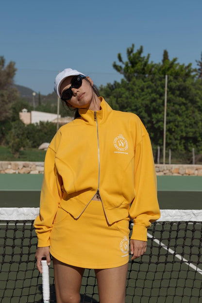 Wiskii Two-Way Zipper Jacket & Stylish Ease Mini Sweat Skirt